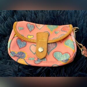 Vintage Dooney & Bourke pink colorful hearts small snap wallet clutch bag